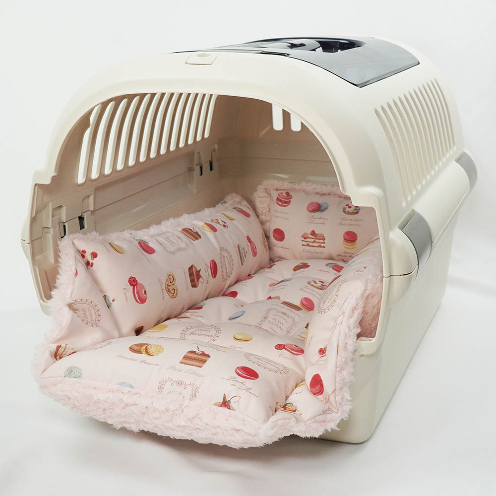 ペットが喜ぶ キャリークッションベッド/クレートクッション マカロンシャービーピンクファー Mサイズ