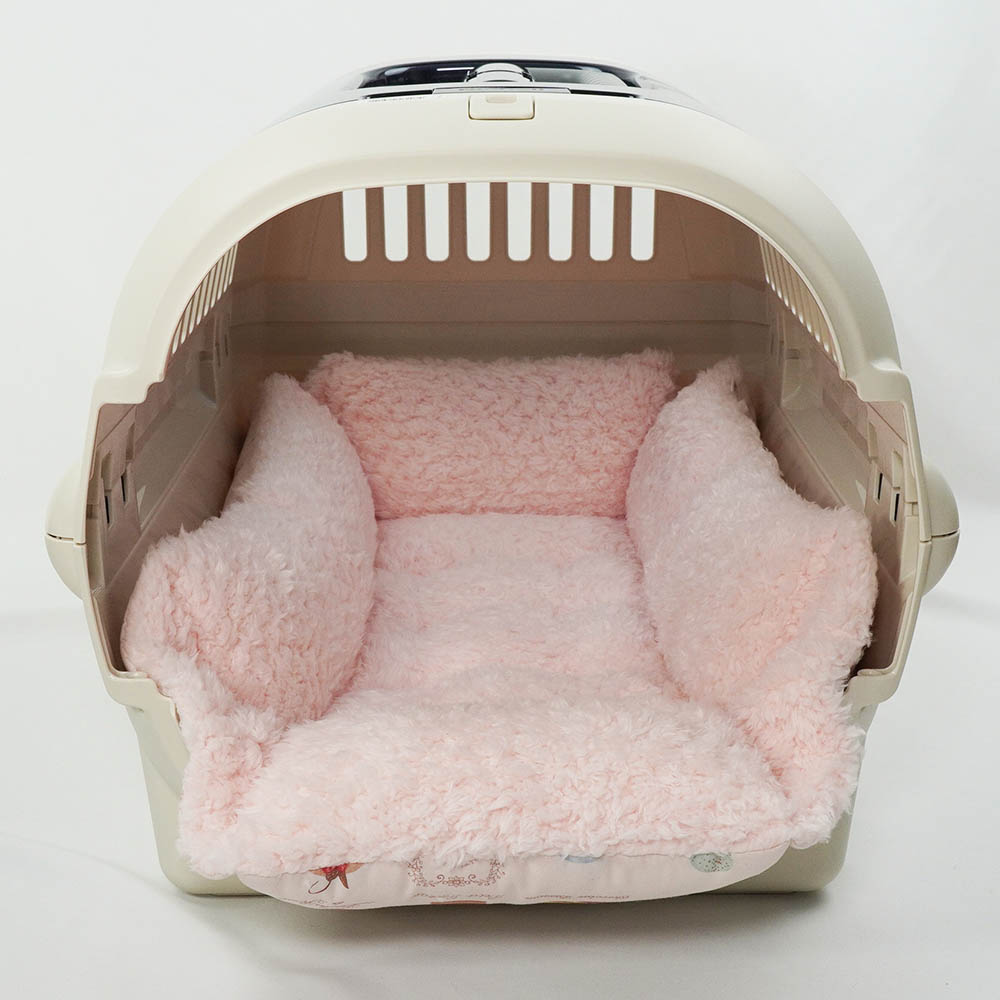 ペットが喜ぶ キャリークッションベッド/クレートクッション マカロンシャービーピンクファー Mサイズ