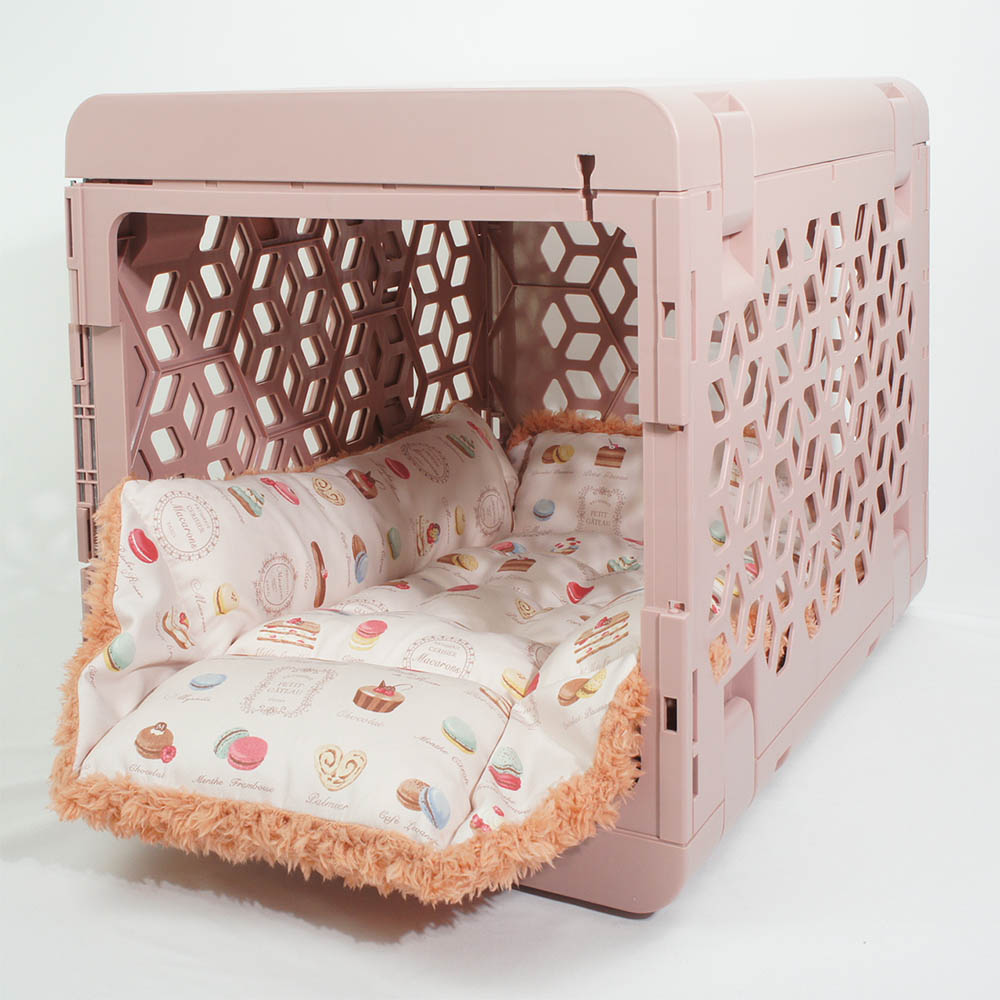 ペットが喜ぶ キャリークッションベッド/クレートクッション マカロンピンクファーコーラル Mサイズ