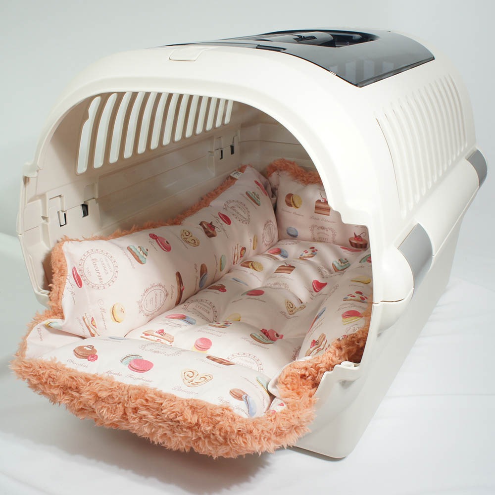 ペットが喜ぶ キャリークッションベッド/クレートクッション マカロンピンクファーコーラル Mサイズ