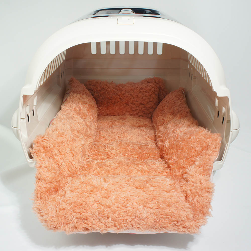 ペットが喜ぶ キャリークッションベッド/クレートクッション マカロンピンクファーコーラル Mサイズ