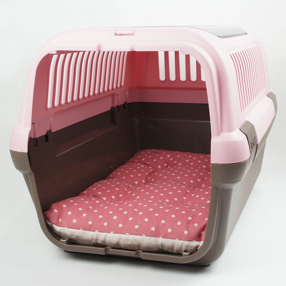 縁無しクッションベッド/クレートクッション マカロンピンクドット Mサイズ