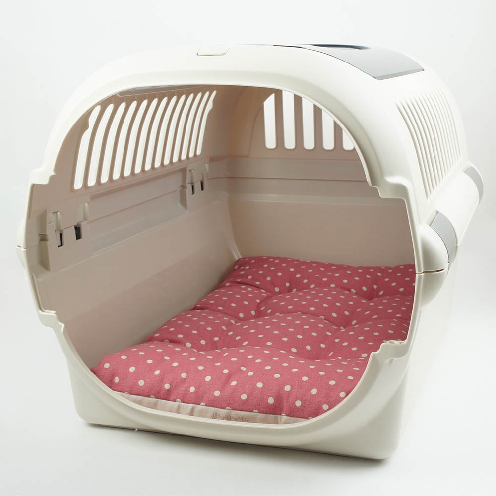 縁無しクッションベッド/クレートクッション マカロンピンクドット Mサイズ