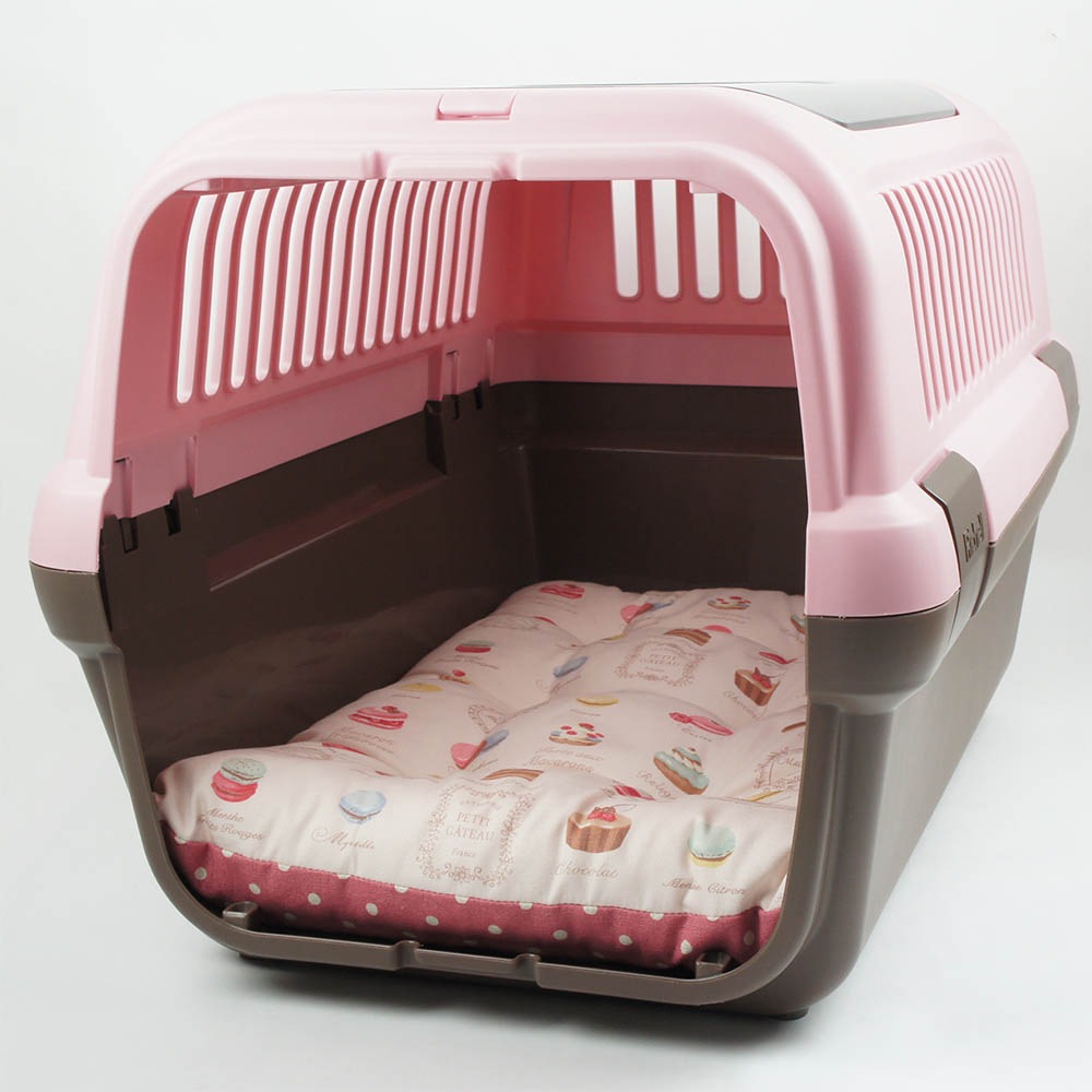 縁無しクッションベッド/クレートクッション マカロンピンクドット Mサイズ