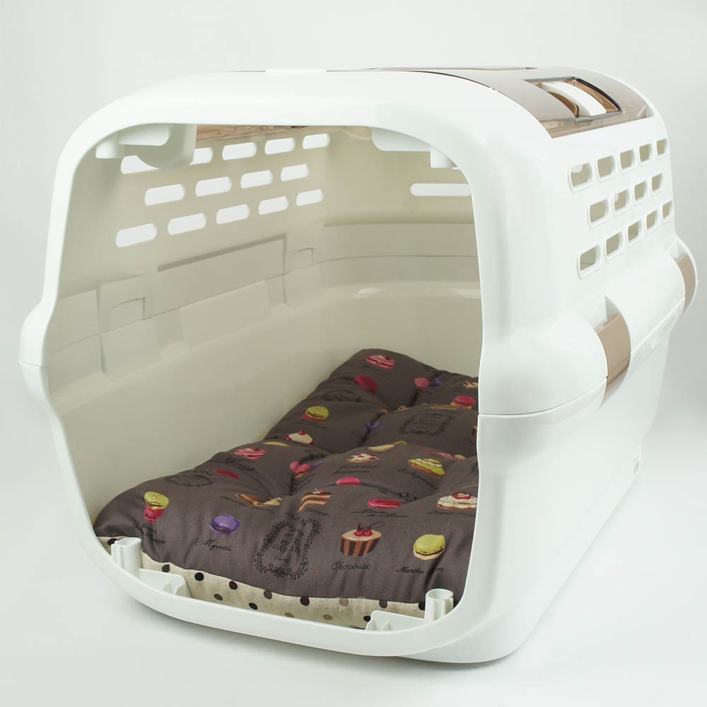 縁無しクッションベッド/クレートクッション マカロンチョコドット Mサイズ