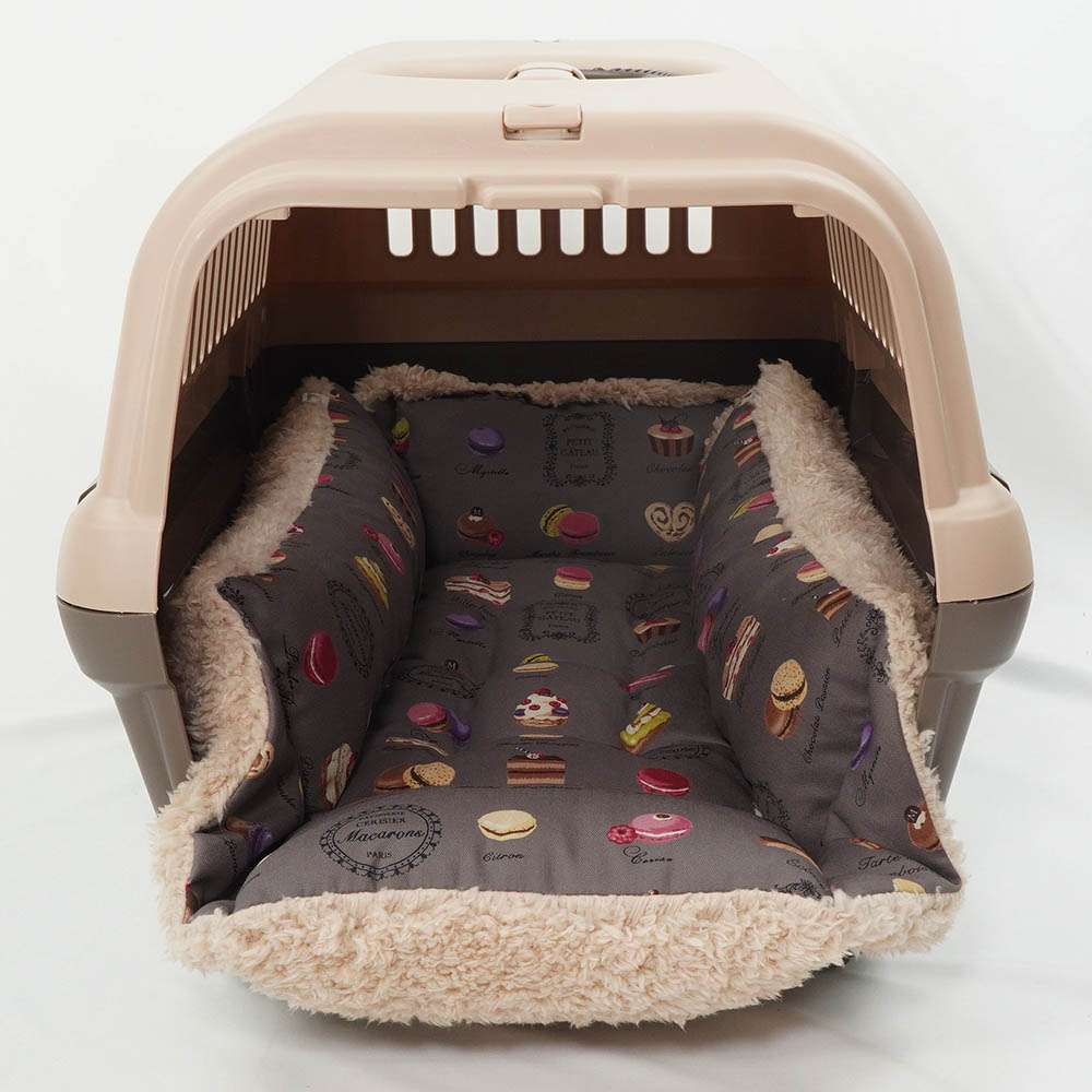 ペットが喜ぶ キャリークッションベッド/クレートクッション マカロンチョコファー Mサイズ