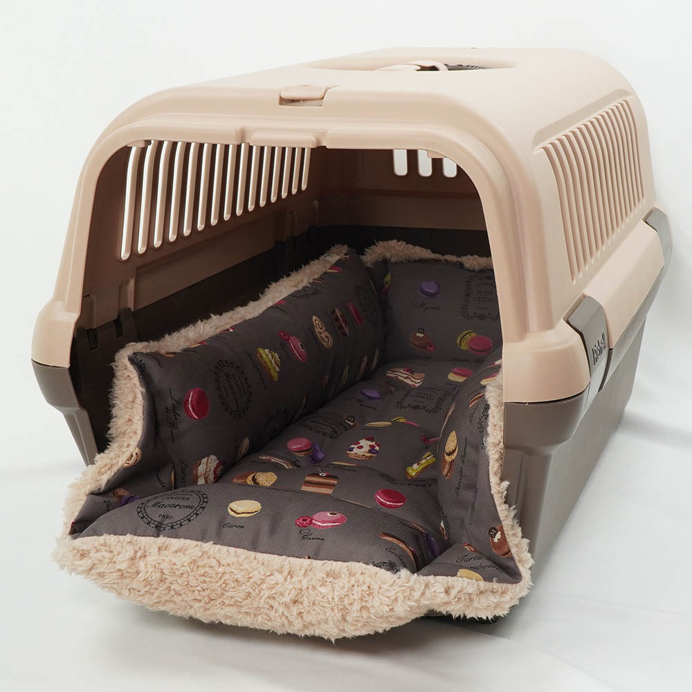 ペットが喜ぶ キャリークッションベッド/クレートクッション マカロンチョコファー Mサイズ