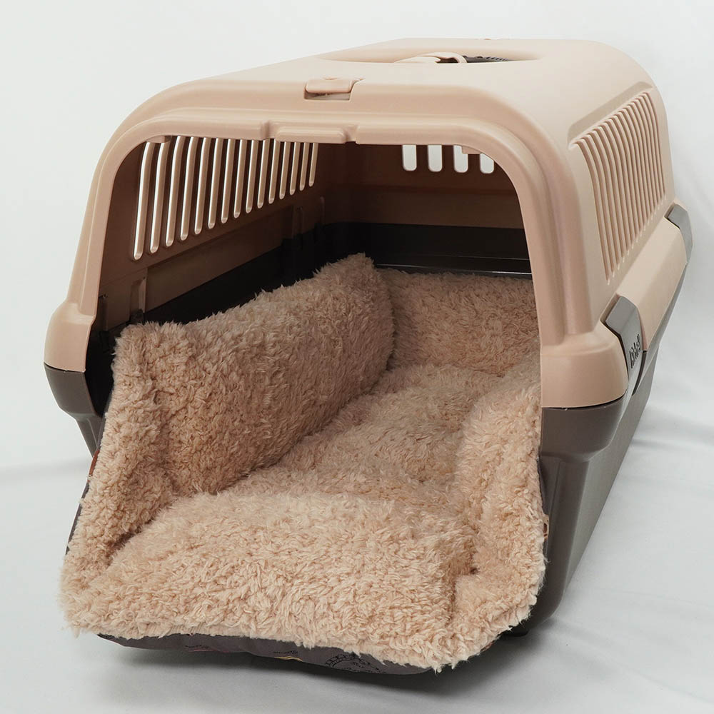 ペットが喜ぶ キャリークッションベッド/クレートクッション マカロンチョコファー Mサイズ