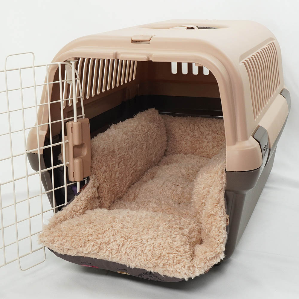 ペットが喜ぶ キャリークッションベッド/クレートクッション マカロンチョコファー Mサイズ