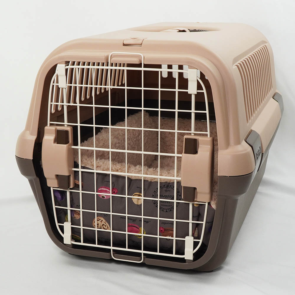 ペットが喜ぶ キャリークッションベッド/クレートクッション マカロンチョコファー Mサイズ