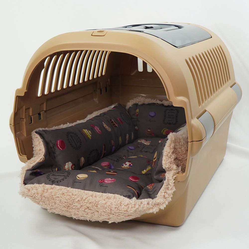 ペットが喜ぶ キャリークッションベッド/クレートクッション マカロンチョコファー Mサイズ