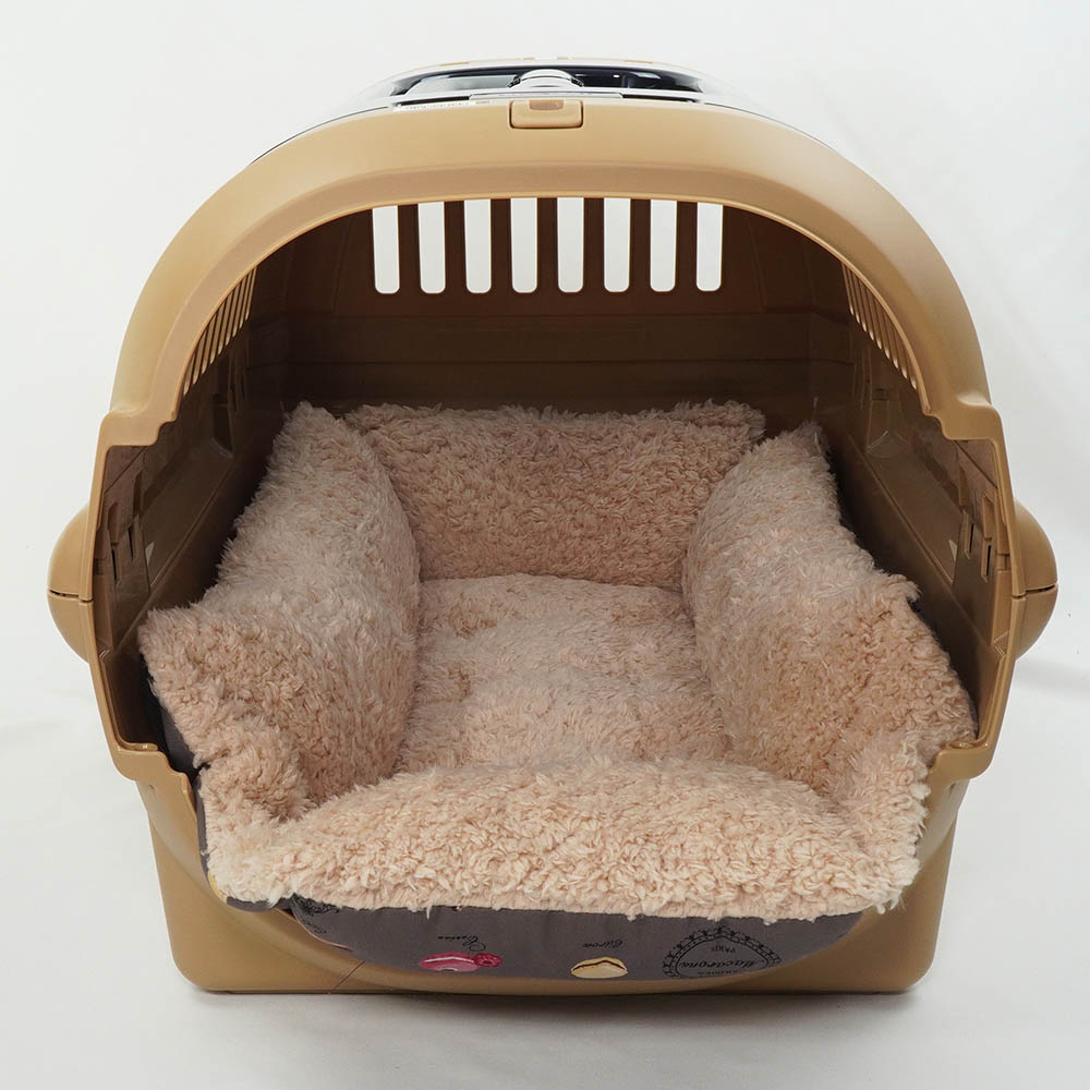 ペットが喜ぶ キャリークッションベッド/クレートクッション マカロンチョコファー Mサイズ