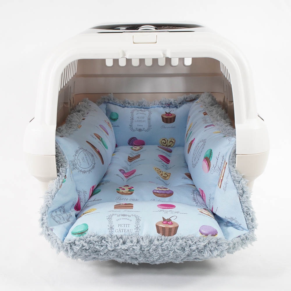 ペットが喜ぶ キャリークッションベッド/クレートクッション マカロンブルーファーサックスブルー Sサイズ