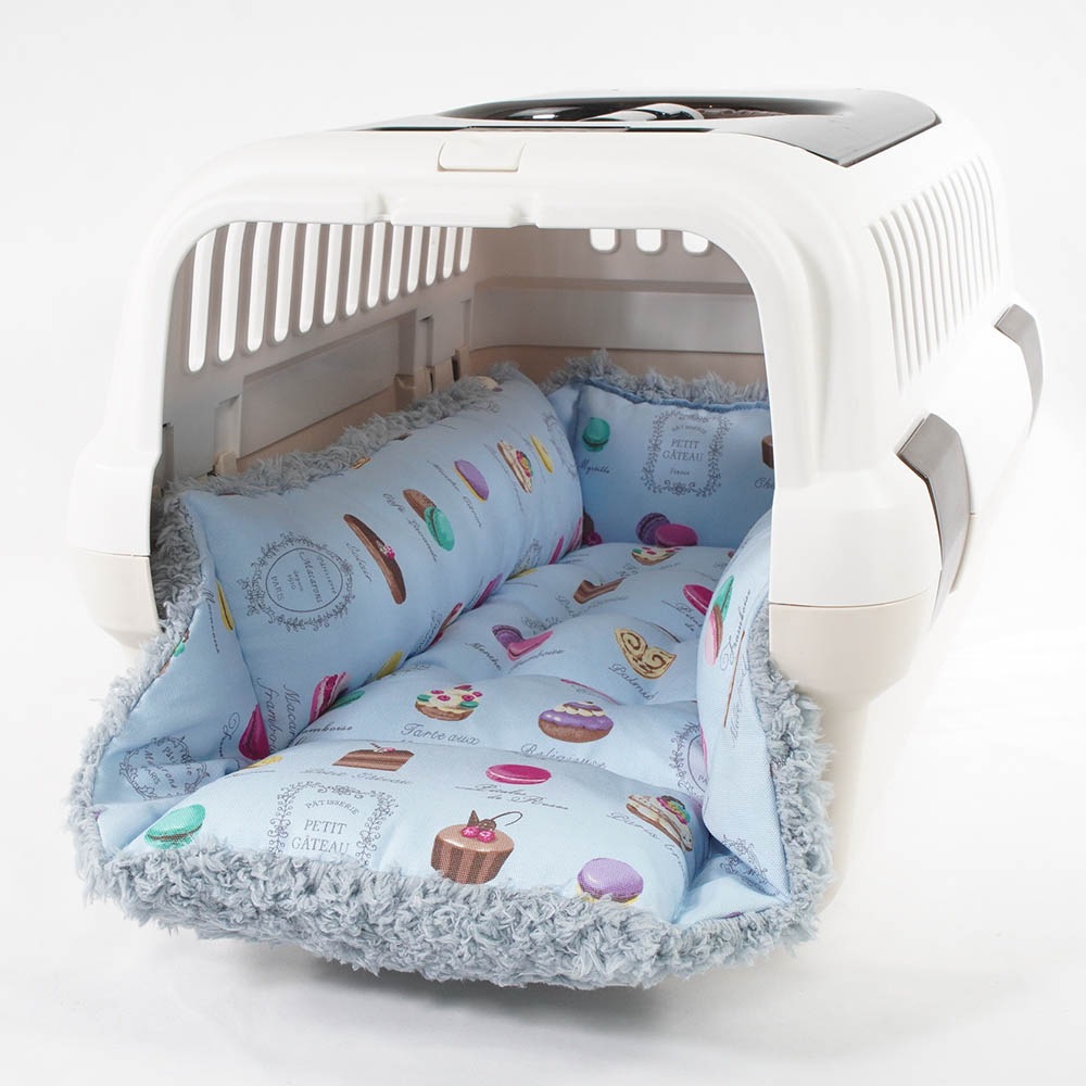 ペットが喜ぶ キャリークッションベッド/クレートクッション マカロンブルーファーサックスブルー Sサイズ