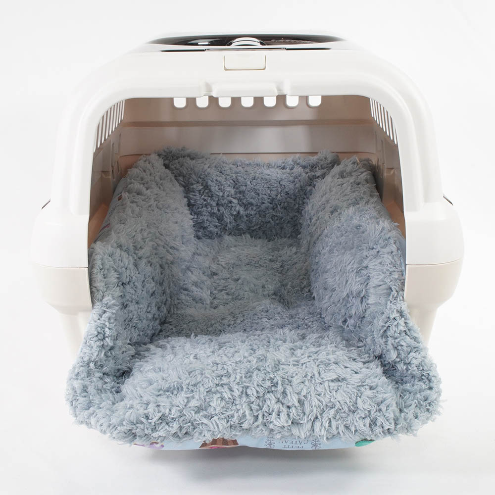 ペットが喜ぶ キャリークッションベッド/クレートクッション マカロンブルーファーサックスブルー Sサイズ