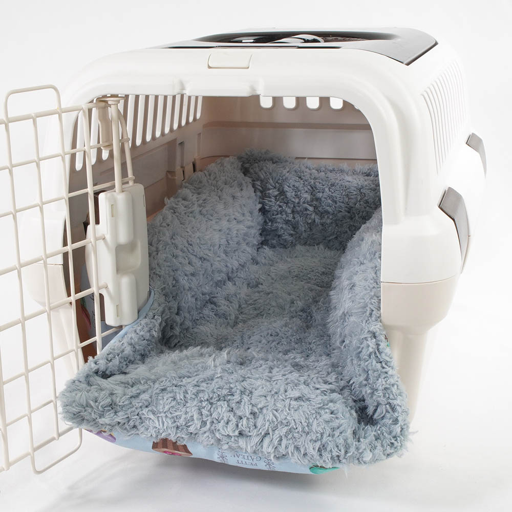 ペットが喜ぶ キャリークッションベッド/クレートクッション マカロンブルーファーサックスブルー Sサイズ