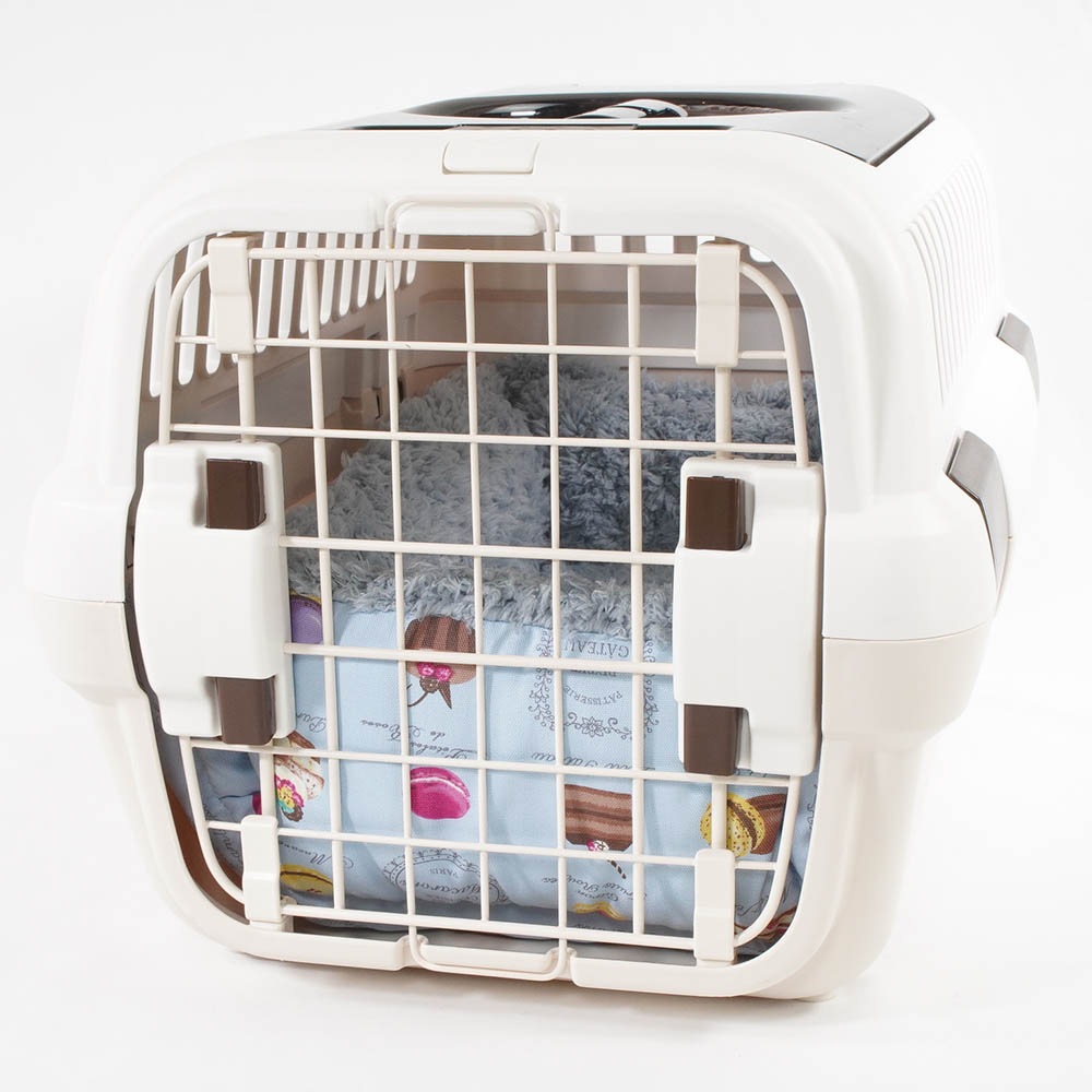 ペットが喜ぶ キャリークッションベッド/クレートクッション マカロンブルーファーサックスブルー Sサイズ