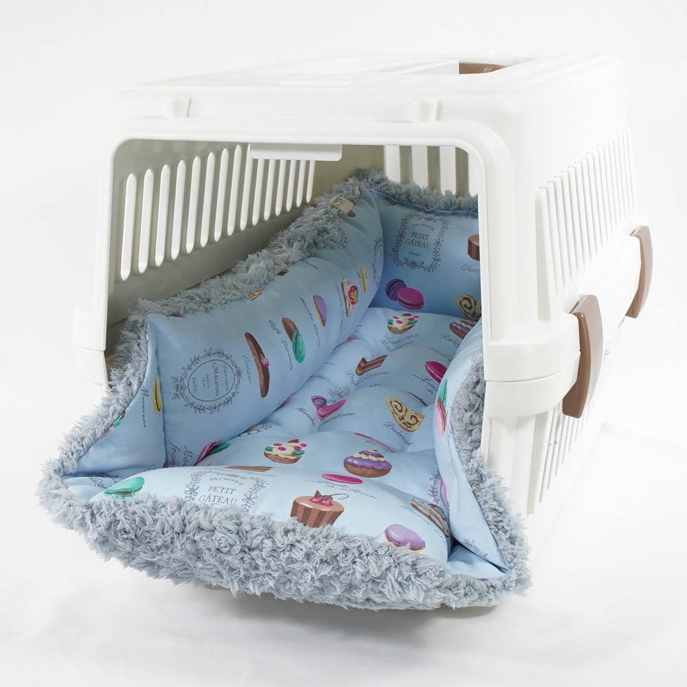 ペットが喜ぶ キャリークッションベッド/クレートクッション マカロンブルーファーサックスブルー Sサイズ