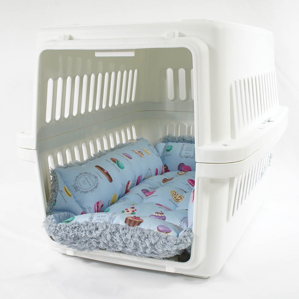 ペットが喜ぶ キャリークッションベッド/クレートクッション マカロンブルーファーサックスブルー Sサイズ