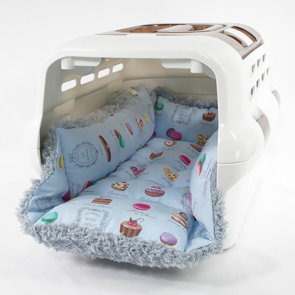 ペットが喜ぶ キャリークッションベッド/クレートクッション マカロンブルーファーサックスブルー Sサイズ