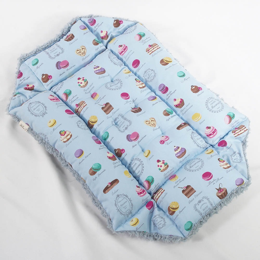 ペットが喜ぶ キャリークッションベッド/クレートクッション マカロンブルーファーサックスブルー Sサイズ