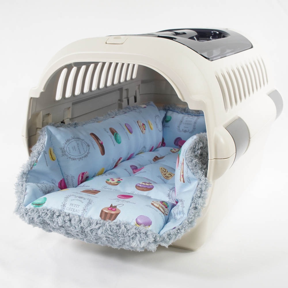 ペットが喜ぶ キャリークッションベッド/クレートクッション マカロンブルーファーサックスブルー Sサイズ