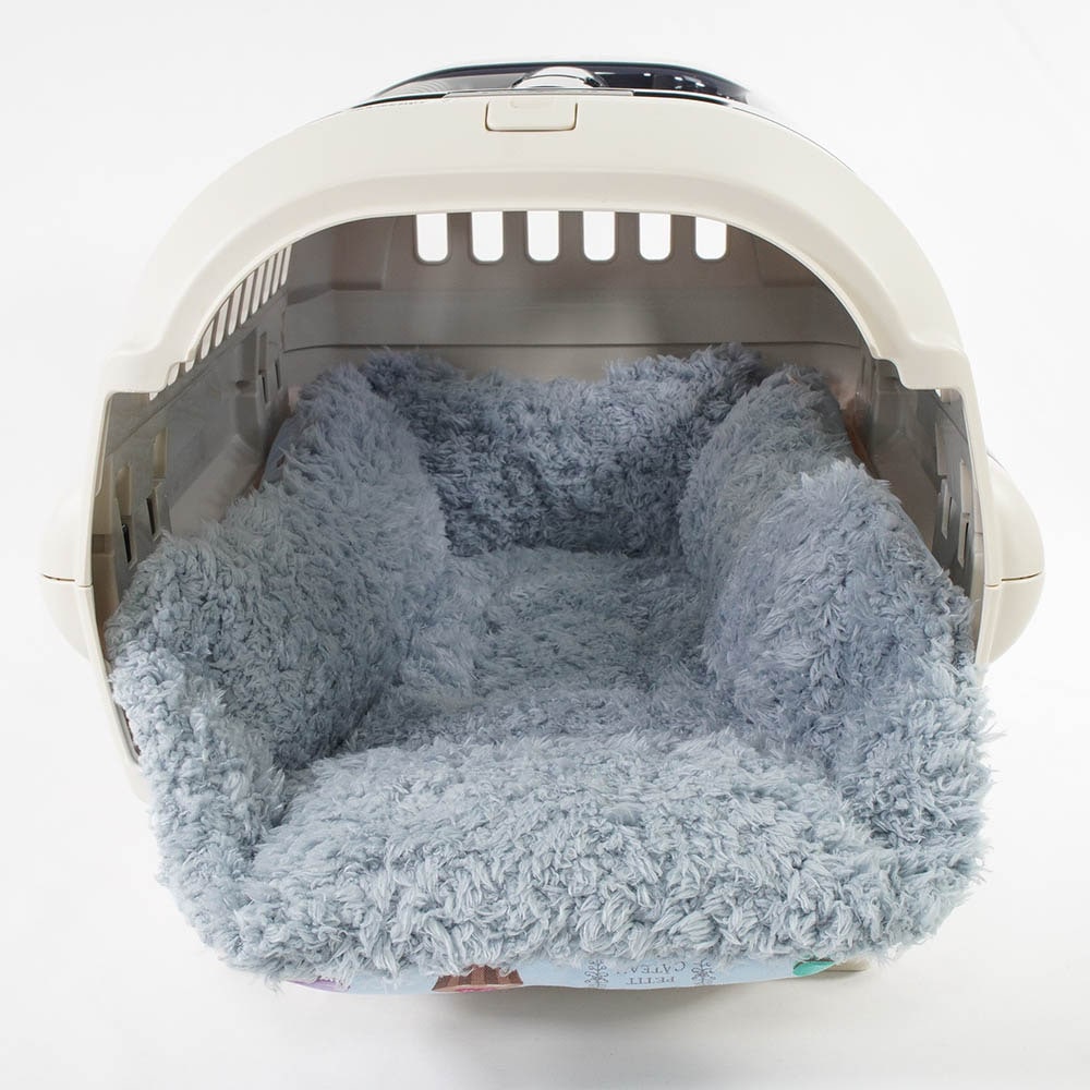 ペットが喜ぶ キャリークッションベッド/クレートクッション マカロンブルーファーサックスブルー Sサイズ