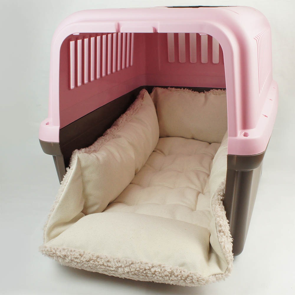 カミカミ大好きちゃん用 ８号帆布生地 キャリークッションベッド/クレートクッション 生成ファー Ｌサイズ