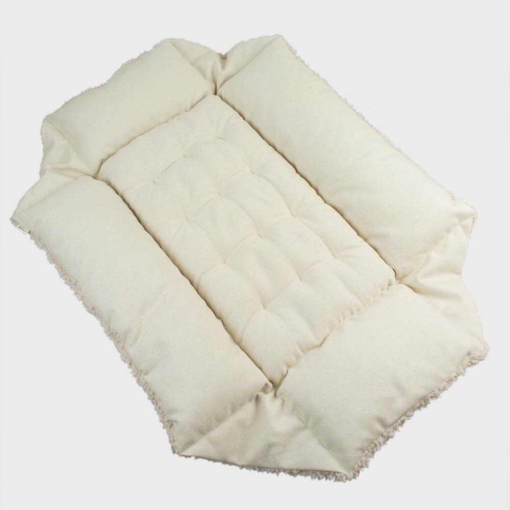 カミカミ大好きちゃん用 ８号帆布生地 キャリークッションベッド/クレートクッション 生成ファー Ｌサイズ