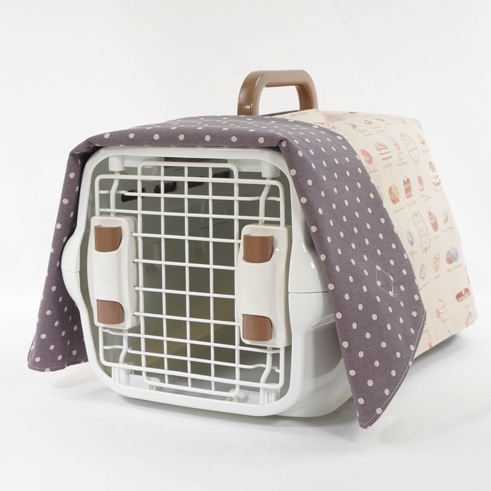 Helen's クレートカバー マカロンベージュドットラベンダー Sサイズ トグルボタン付き