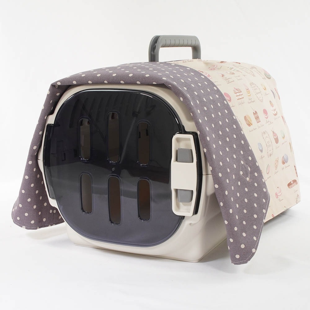 Helen's クレートカバー マカロンベージュドットラベンダー Sサイズ トグルボタン付き