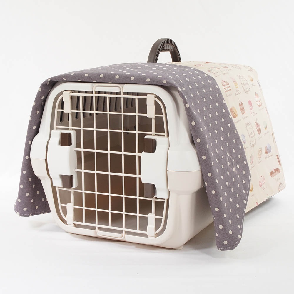 Helen's クレートカバー マカロンベージュドットラベンダー Sサイズ トグルボタン付き