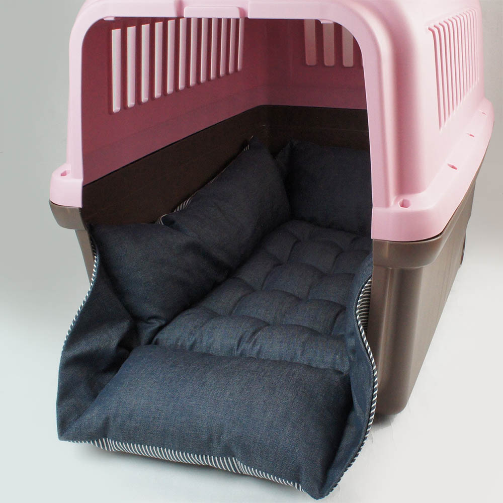 ペットが喜ぶ キャリークッションベッド/クレートクッション 10オンスヒッコリーデニムネイビー Ｌサイズ