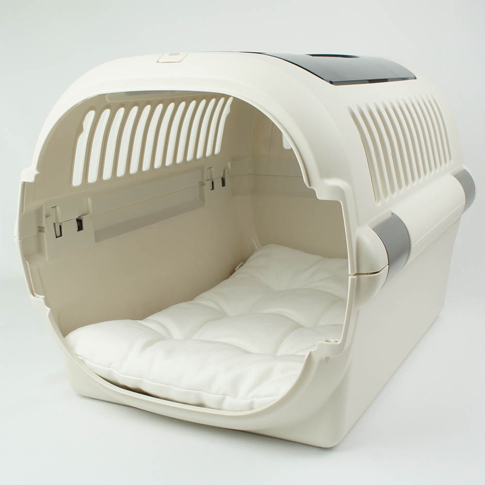 縁無しクッションベッド/クレートクッション カミカミ大好きちゃん用 8号帆布生地 オフホワイト Mサイズ