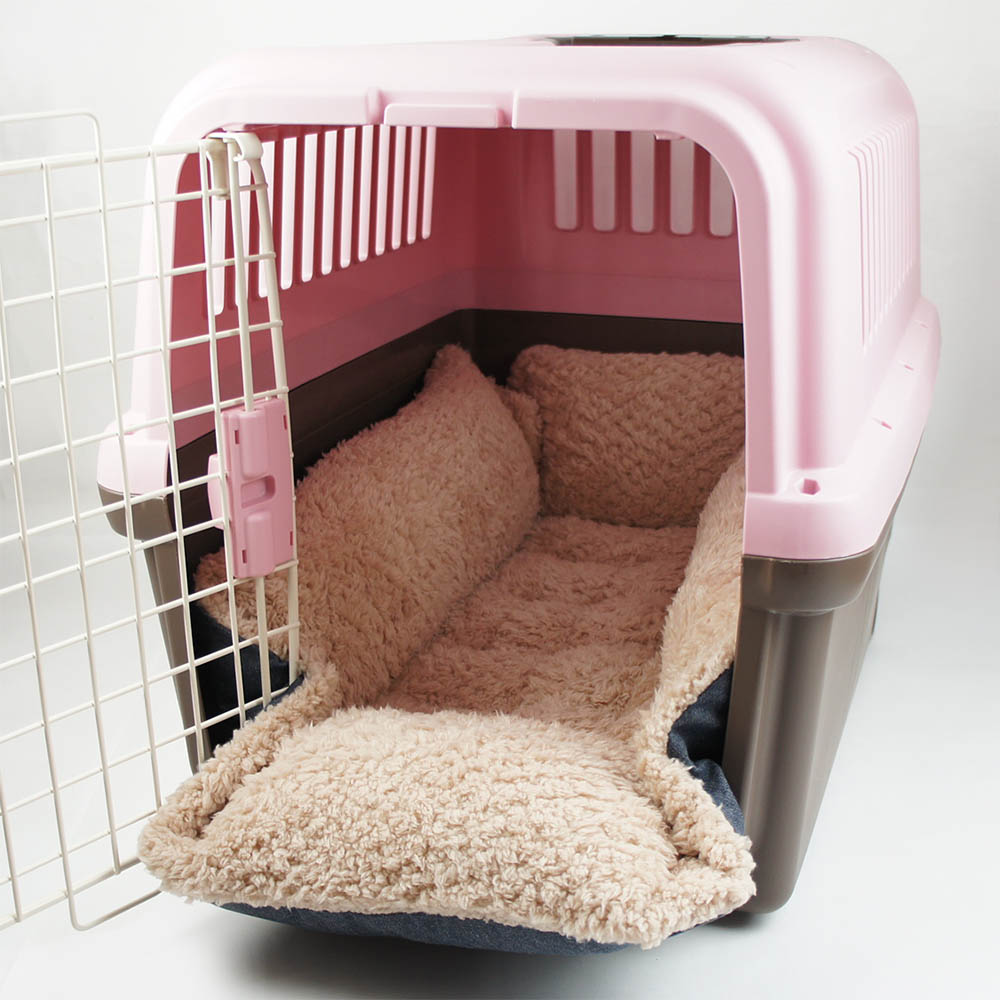 ペットが喜ぶ キャリークッションベッド/クレートクッション 10オンスデニムネイビーファー Ｌサイズ