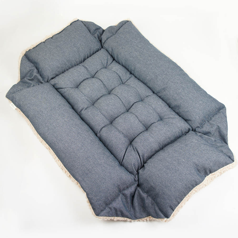 ペットが喜ぶ キャリークッションベッド/クレートクッション 10オンスデニムネイビーファー Ｌサイズ