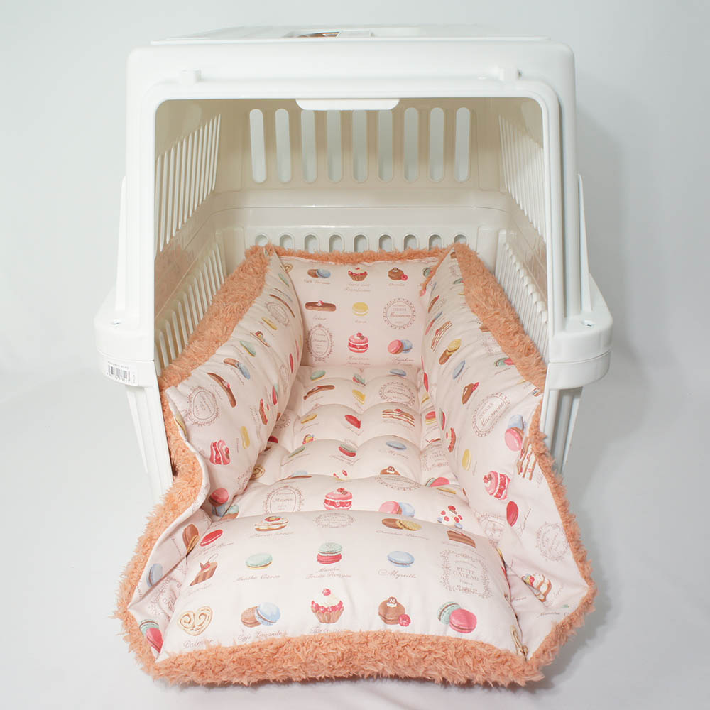 ペットが喜ぶ キャリークッションベッド/クレートクッション マカロンピンクファーコーラル Ｌサイズ