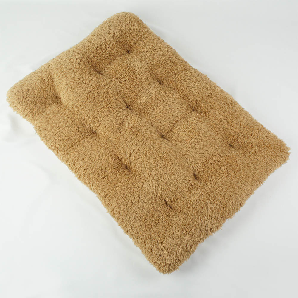 縁無しクッションベッド/クレートクッション マカロンベージュファーキャメル Ｌサイズ