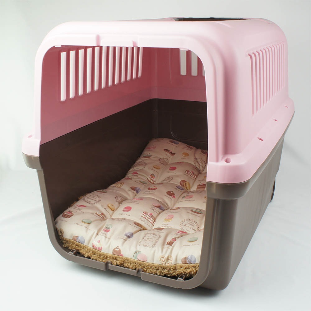 縁無しクッションベッド/クレートクッション マカロンベージュファーキャメル Ｌサイズ