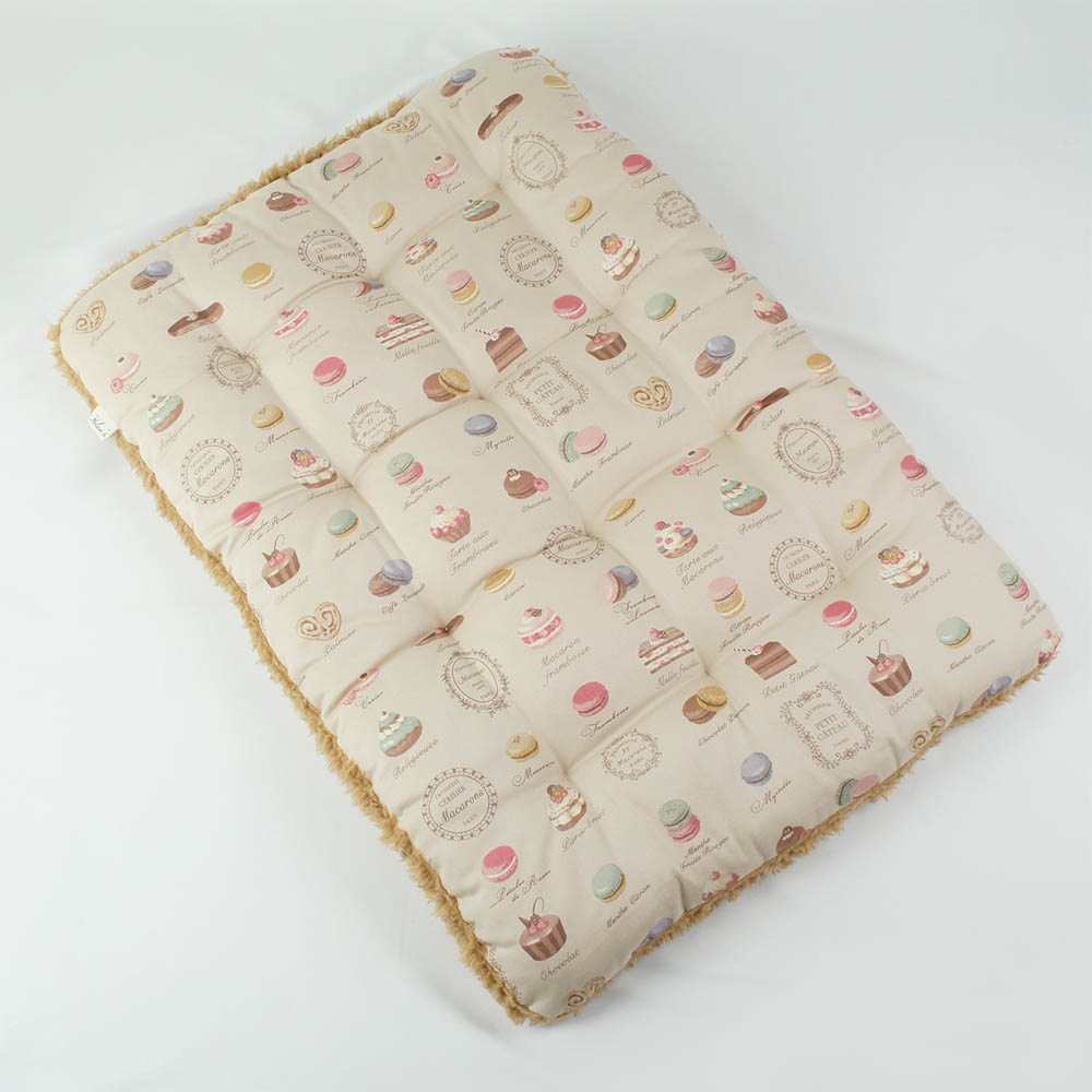 縁無しクッションベッド/クレートクッション マカロンベージュファーキャメル Ｌサイズ