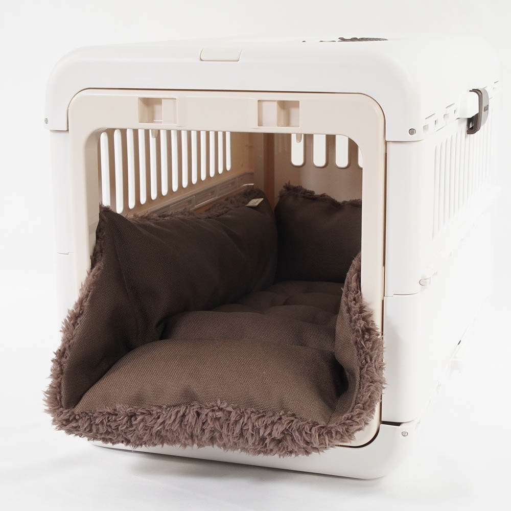 カミカミ大好きちゃん用 ８号帆布生地 キャリークッションベッド/クレートクッション ココアファー Sサイズ