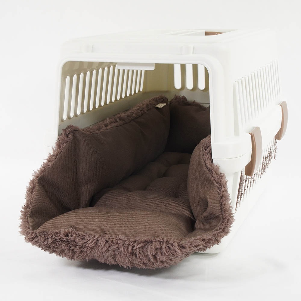 カミカミ大好きちゃん用 ８号帆布生地 キャリークッションベッド/クレートクッション ココアファー Sサイズ