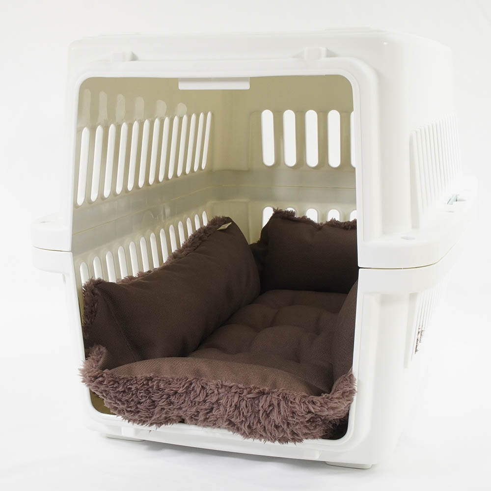 カミカミ大好きちゃん用 ８号帆布生地 キャリークッションベッド/クレートクッション ココアファー Sサイズ