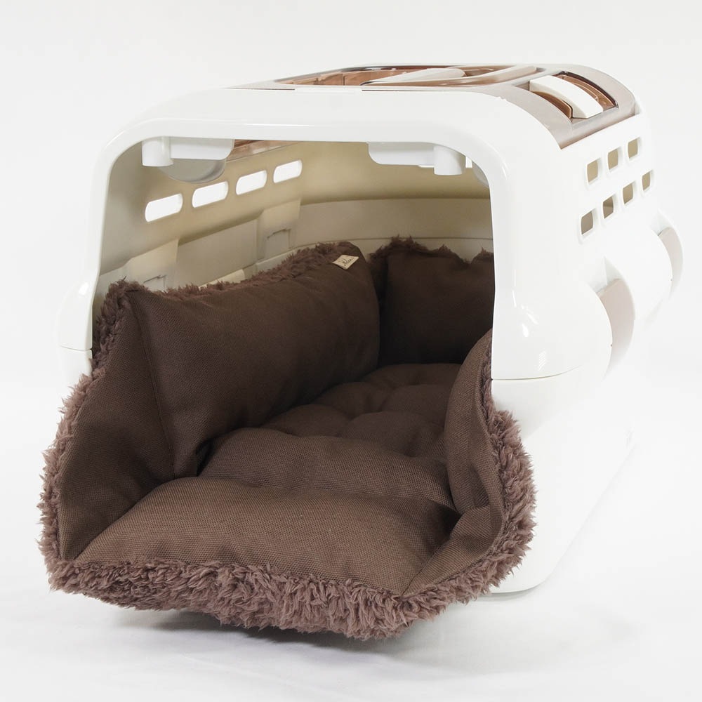 カミカミ大好きちゃん用 ８号帆布生地 キャリークッションベッド/クレートクッション ココアファー Sサイズ