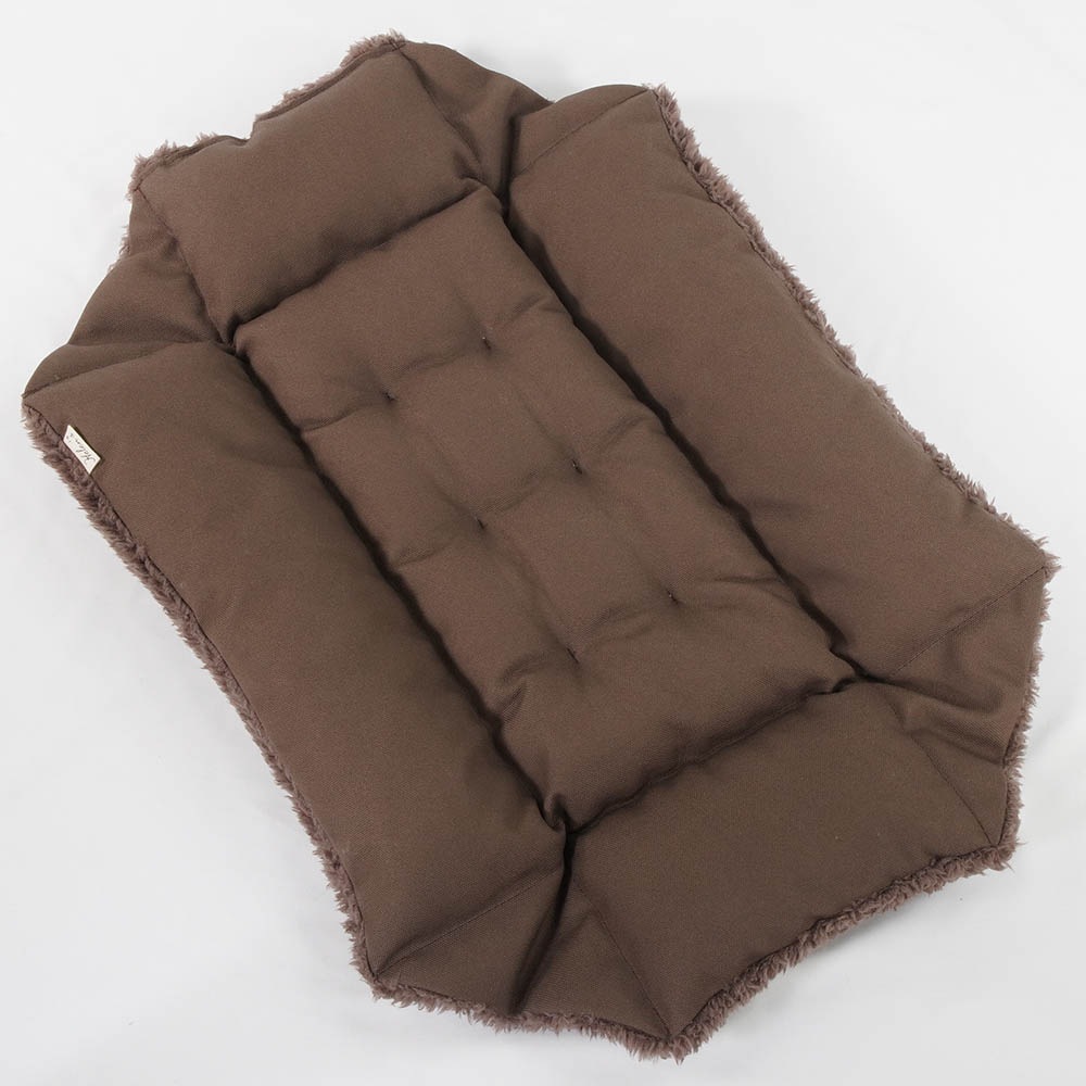 カミカミ大好きちゃん用 ８号帆布生地 キャリークッションベッド/クレートクッション ココアファー Sサイズ