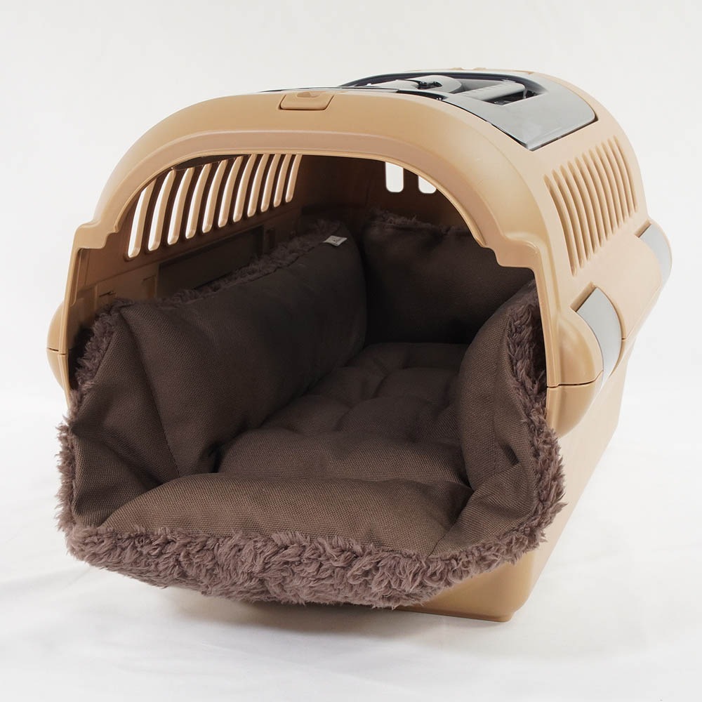 カミカミ大好きちゃん用 ８号帆布生地 キャリークッションベッド/クレートクッション ココアファー Sサイズ