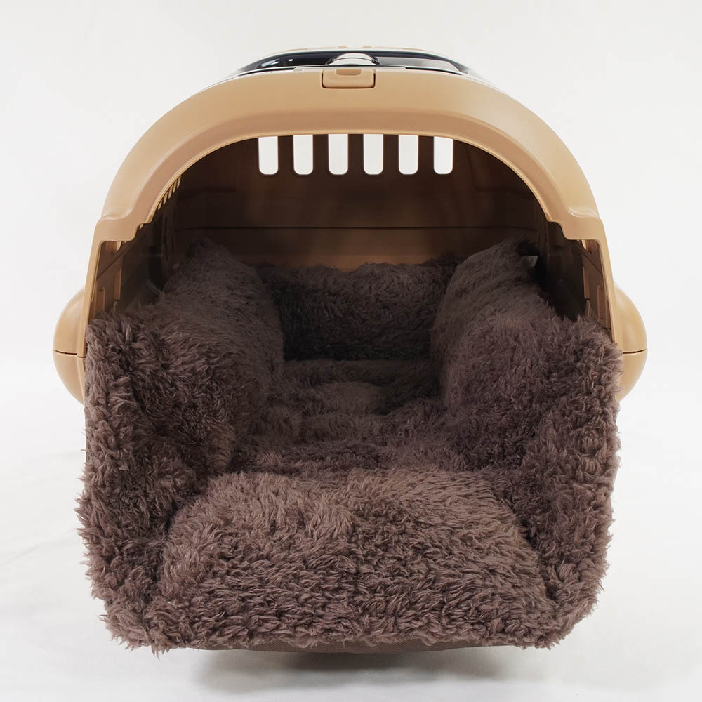 カミカミ大好きちゃん用 ８号帆布生地 キャリークッションベッド/クレートクッション ココアファー Sサイズ