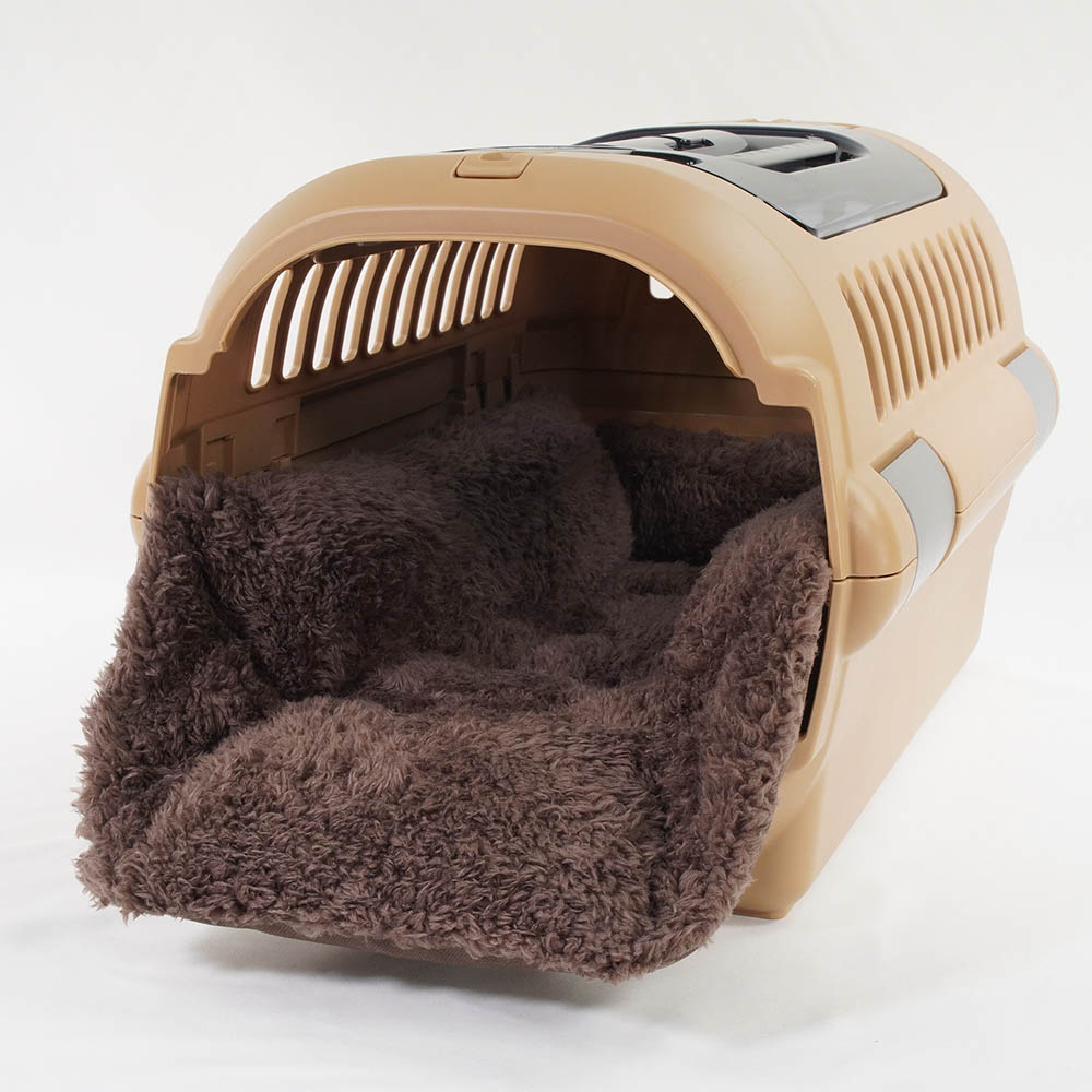 カミカミ大好きちゃん用 ８号帆布生地 キャリークッションベッド/クレートクッション ココアファー Sサイズ