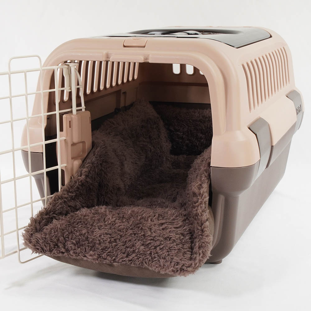 カミカミ大好きちゃん用 ８号帆布生地 キャリークッションベッド/クレートクッション ココアファー Sサイズ