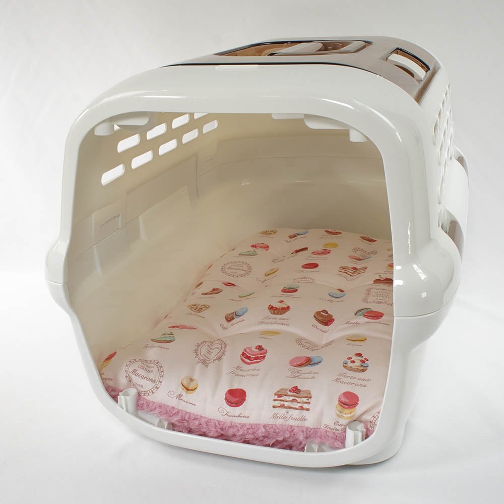 縁無しクッションベッド/クレートクッション マカロンハニーピンクファー Mサイズ